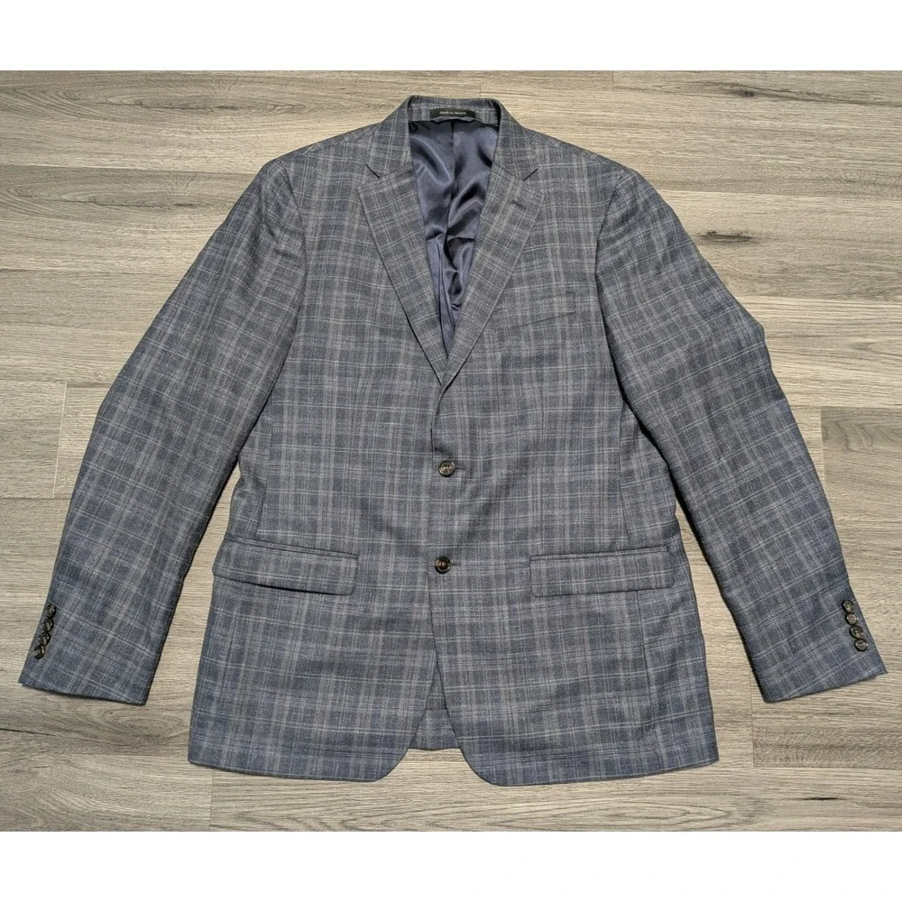 Lauren Ralph‎ Lauren Men's Blue Tartan Plaid Wool Silk Linen Blazer Size 42L